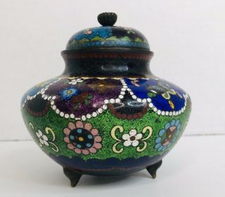 Antique Japanese Meiji Cloisonne Lidded Jar Vase