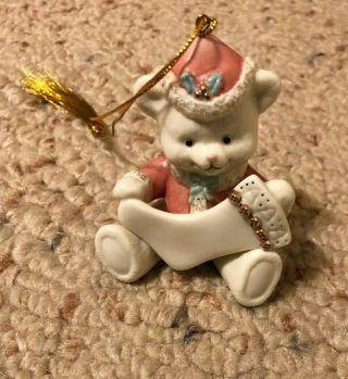 Lenox Christmas Tree Ornament Teddy Bear Holding A Stocking With Gold Trim -