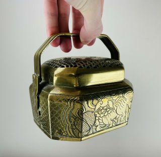 Antique Chinese Bronze Hand Warmer Box Incense Burner Censer Ming Xuande Mark