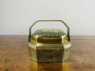 Antique Chinese Bronze Hand Warmer Box Incense Burner Censer Ming Xuande Mark 2