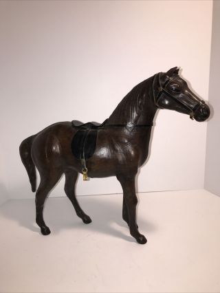 Handsome Leather Horse Figurine 12” Tall X 15” Long Hand Made