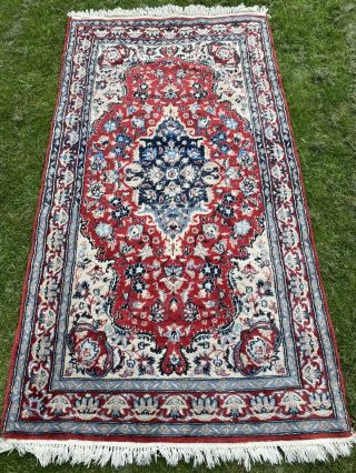 Antique Vintage Hand Made Knotted Woven Rug Persian Wool Turkish Carpet Red Blue