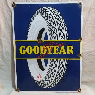 Vintage Goodyear Tires Advertising Porcelain Enamel Sign 24 X 18 Inches