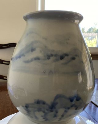 Antique Primitive Asian Blue And White Vase Mountain Scene Japanese Chinese