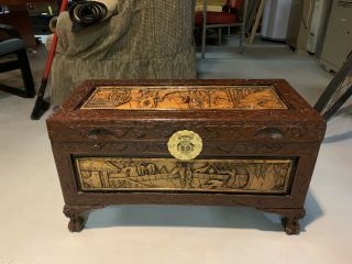 Vintage Chinese Hand Carved Camphor Wood Chest Trunk