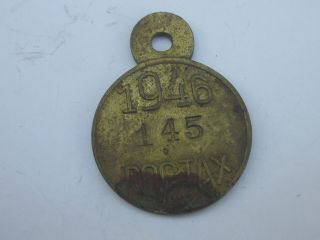 Old 1946 County Of Kane Illinois Dog Tax License Tag 145