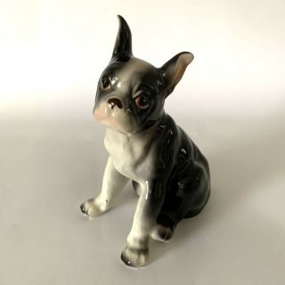 Vintage / Boston Terrier / Puppy Dog Figurine / Sitting / Ceramic / 4.  5 In Tall