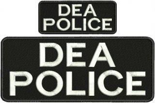 Dea Police Embroidery Patches 4x10 And 2x5 " Hook On Back White Letters