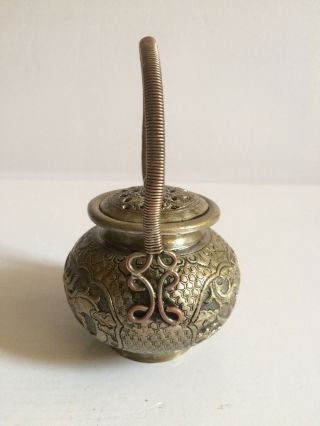 Antique Chinese Brass dragon & phoenix Potpourri Lidded Jar 3