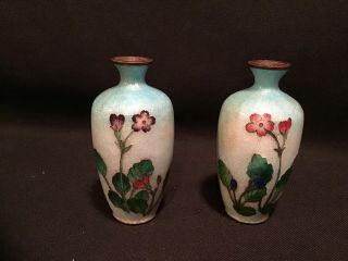 Pair Antique Signed Japanese Cloisonne Vases 5”