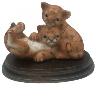 Curious Cougars Masterpiece Porcelain Figurine With Base By Homco 1993