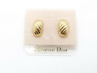 Christian Dior Vtg Nwt Gold Tone Ribbed Half Hoop Clip - On Earrings