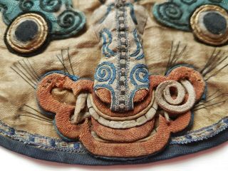 Antique Chinese Silk Embroidered Child ' s Collar Raised Foo Dog Design Braiding 3