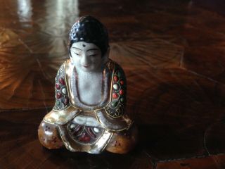Old Japanese Porcelain Satsuma Buddha,  Hand - Painted,  Signed - Miniature 7cm