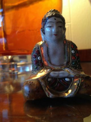 Old Japanese Porcelain Satsuma Buddha,  hand - painted,  signed - Miniature 7cm 2