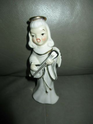 Vintage Choir Angel Figurine Ceramic White W/ Gold Accents 6 " Chase Hand Painted