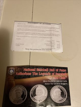 Vintage HOF Legends Of Baseball 500 HR Club.  999 Silver Coin Partial Set 2