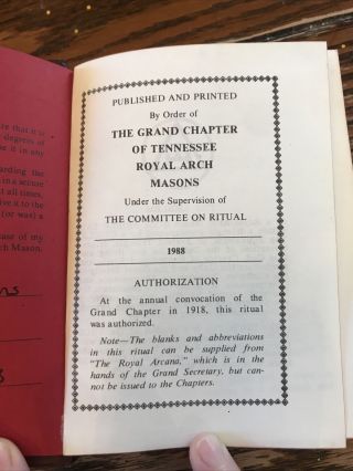 Vintage 1988 Royal Arch Masons Book The Grand Chapter Of Tn