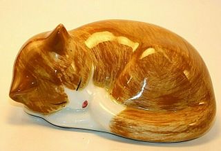 Vintage N.  S.  Gustin Co.  Ceramic Orange Sleeping Kitten Figurine