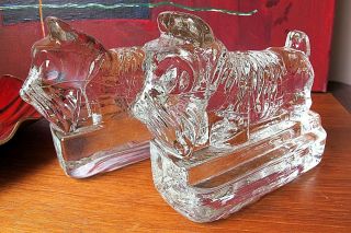 Glass Scottie Scottish Terrier Bookends Book Ends Paperweights Dogs Figures