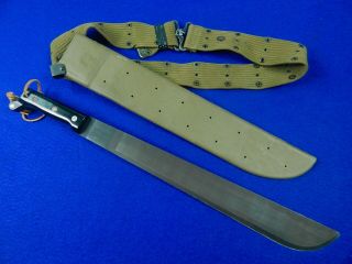 Vintage 1989 Us Ontario Large Military Machete Knife Sword W/ Scabbard Belt