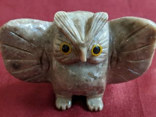 Vintage Hand Carved Alabaster Marble Stone Owl Paperweight Figurine 2 " X 3 "