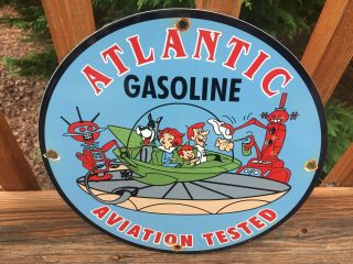 Vintage Atlantic Gasoline Aviation Porcelain Gas & Oil Sign 12”