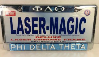 Phi Delta Theta Three Greek Letter License Plate Frame - Chrome/blue -