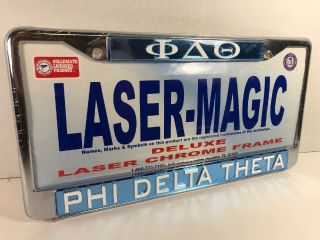 Phi Delta Theta Three Greek Letter License Plate Frame - Chrome/Blue - 2