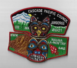 Oa 442 Wauna La - Mot Tay 2001 Cascade Pacific Council Flap Set Red Bdr.  [pat - 2303