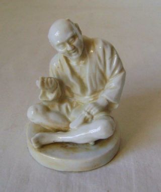 Antique Blanc De Chine Figure Oriental Man With Pipe : C19th Japanese / Chinese