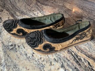 Antique 19th Century Chinese Embroidered Silk Shoes