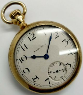 Vintage South Bend Grade 211 17 Jewel 16s Pocket Watch Running