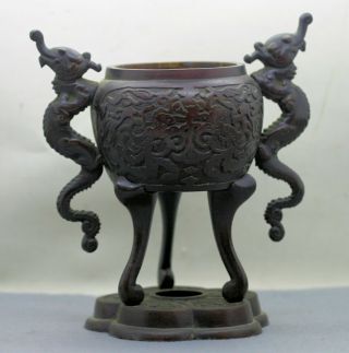 Antique Japanese Solid Bronze Dragon Incense Burner Meiji Period Circa 1900s 2