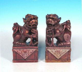 Chinese Early Republic Pair Shishi Foo Dog Very Fine Stone Carvings Bookends Exc