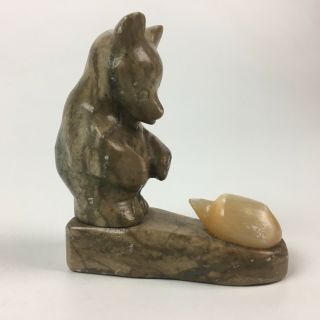 Vintage Carved Stone Bear Cub With Hedgehog