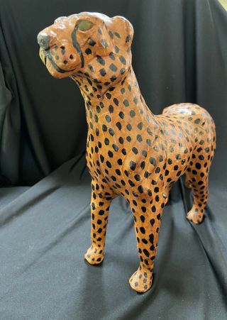 Cheetah Leather Wrapped Paper Mache Figurine -