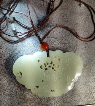 Chinese Hetian White Jade Seed Material 和田籽料 Butterfly Vintage Pendant Necklace