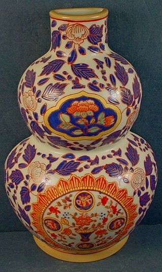 Vintage Chinese Polychrome Enamel Porcelain Double Gourd Wall Vase