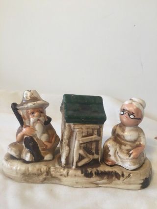 Vintage Old Man And Woman Salt & Pepper Shakers By Outhouse Ceramic Unique