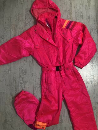 Vintage Obermeyer Sport Women’s Ski Suit Neon Pink Size 8 Chartreuse 80’s 90’s