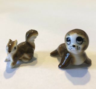 Bug House Miniature Porcelain Figurines Seal / Squirrel 2 Pc