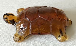 Vintage Amber Art Glass Turtle Figurine Sculpture Textured Shell Paperweight
