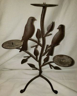 Metal Candelabra With Birds W/ 3 Candle Holders (approximately 14 " X11 " X3 ")