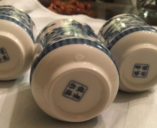 Antique Set Of 3 Japanese Blue White Porcelain Tea Cup Matching Set & Marked 2