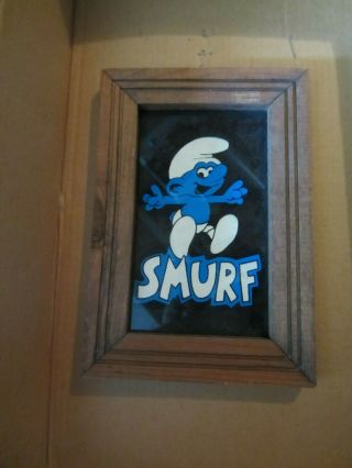 Smurfs - Smurfmirror Wood Frame Boardwalk Carnival - Prize - 10 " X7 " - 1980s - Glass