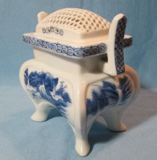 Asian Antique Signed Blue & White Porcelain Incense Burner Censer