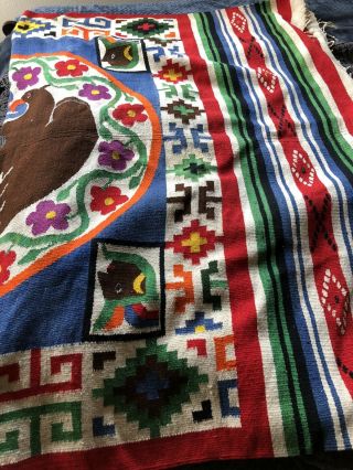 Vintage Native American Woven Wool Yeti Eagle Tapestry/blanket 80”55”