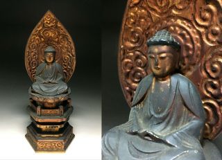 Old,  Japanes Japan,  Religion Buddhism Wooden Shaka Buddha Statue 21.  5cm 売