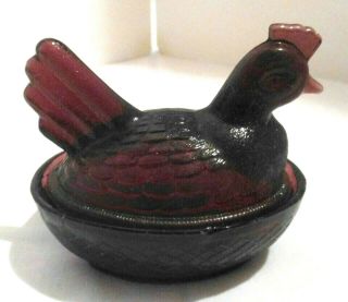Vintage Amethyst Purple Glass Rooster Covered Dish